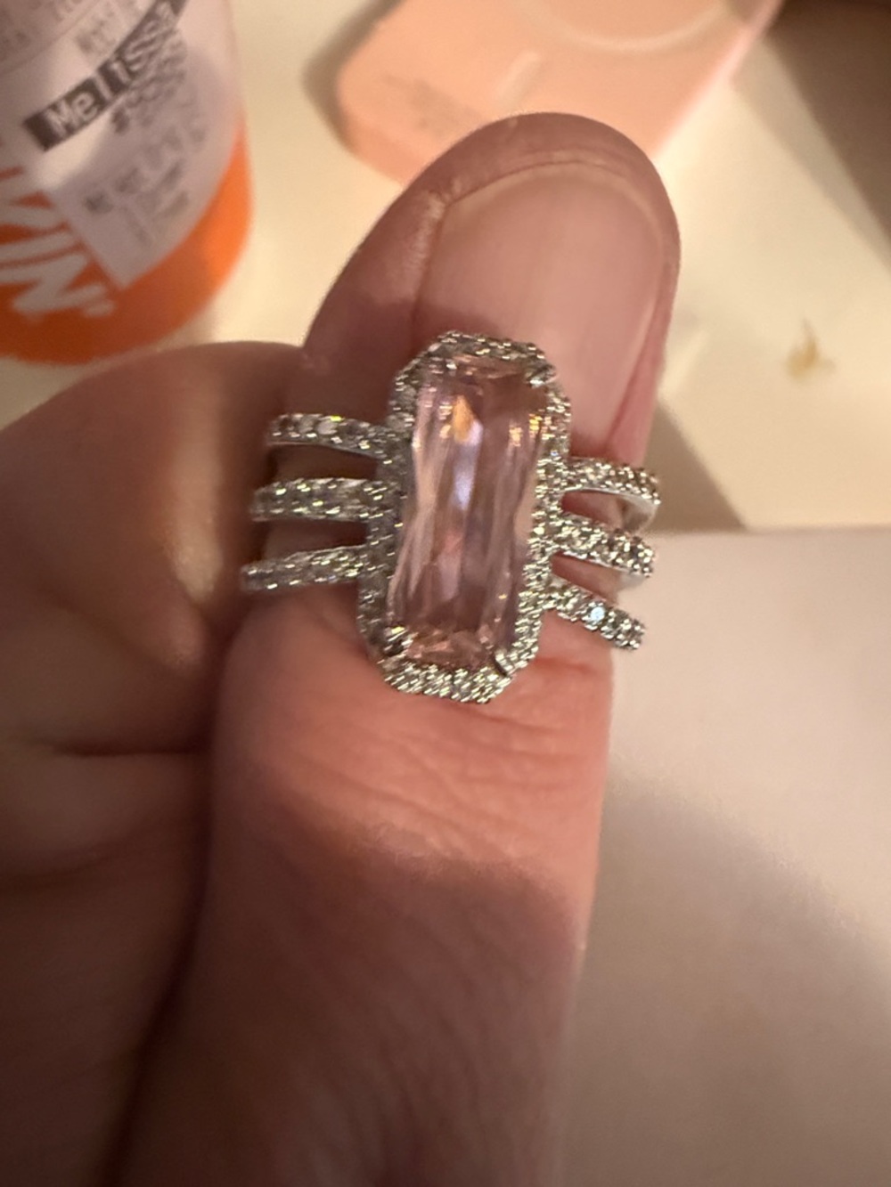 Elegant Pink Stone Halo Multi-Band Ring - Women Jewelry